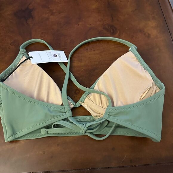Shade & Shore Women's Longline Cut Out Bikini Top Size 34B or 34D Wasabi Green - Picture 14 of 14